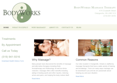 bodyworks massage clinic website screenshot