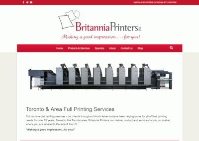 britannia printers website screen shot